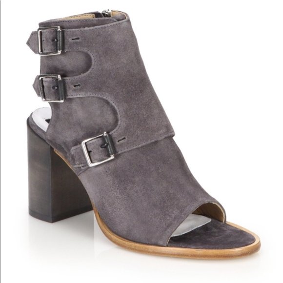 Rag & Bone Grey Side Buckle Marta Peep Toe Booties - Picture 1 of 6